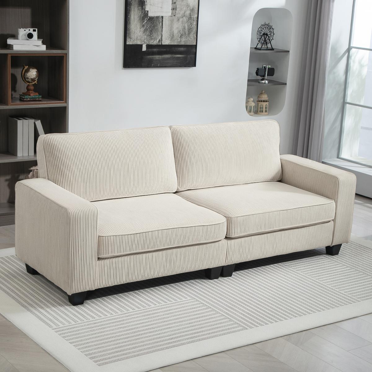 3-SITZER Sofa mit Cordbezug, Wohnzimmersofa mit Federkern, bis 400 kg, Cremeweiß - Creme/Schwarz, Kunststoff/Textil (84/87/227cm) - HOMCOM