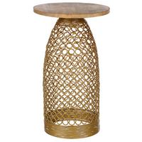 BEISTELLTISCH Mango Holz hellbraun/gold rund 30 cm Waihi - Hellbraun/Goldfarben, Holz (30/30/52cm) - Beliani