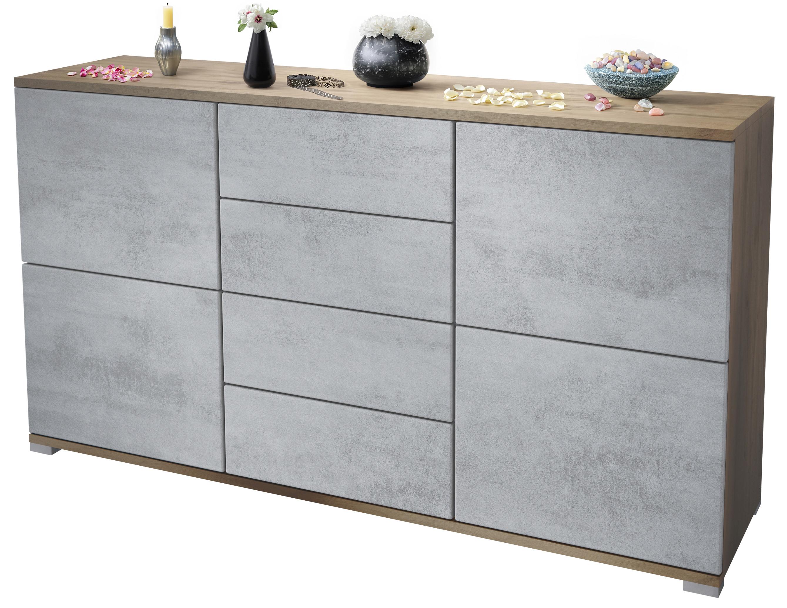 SIDEBOARD Rova Beton Oxid Optik - Hellgrau, Holzwerkstoff (138.5/75.5/35cm) - Vladon