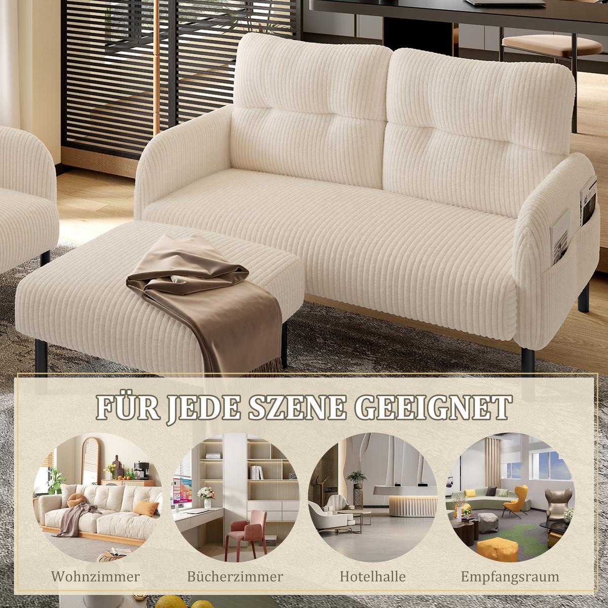 SITZGARNITUR 3-teiliges mit Hocker und Seitentasche - Beige, Textil (120/79/75cm) - Urban Meuble