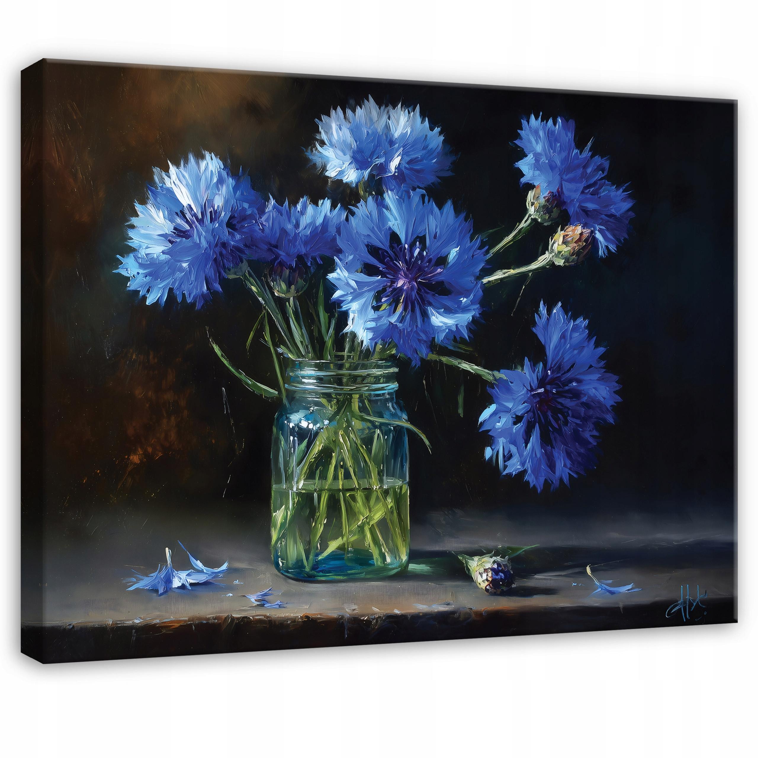 LEINWANDBILD Blumen in einer Vase Vintage Blau 120x80 cm - Multicolor, Holzwerkstoff (120/80cm) - Wallarena