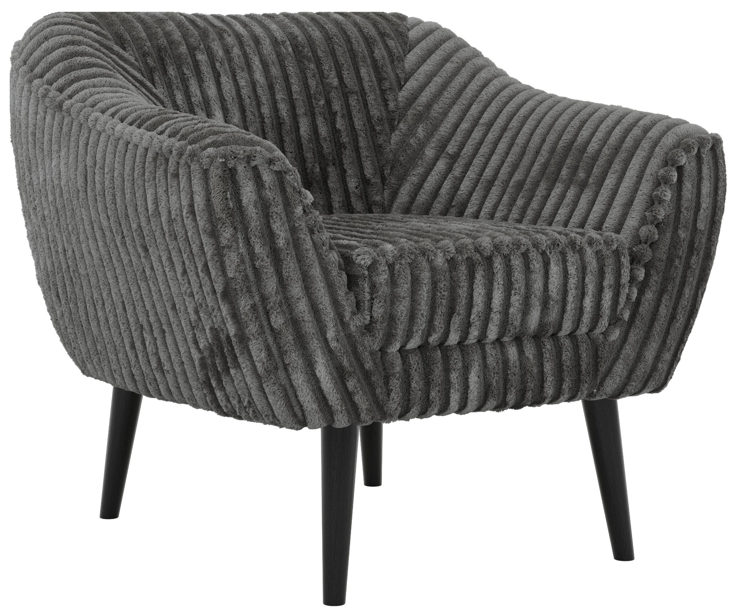 SESSEL PIRS - Grau Cord - Schwarze Beine - Schwarz/Grau, Holzwerkstoff/Textil (80/75/74cm) - MKS