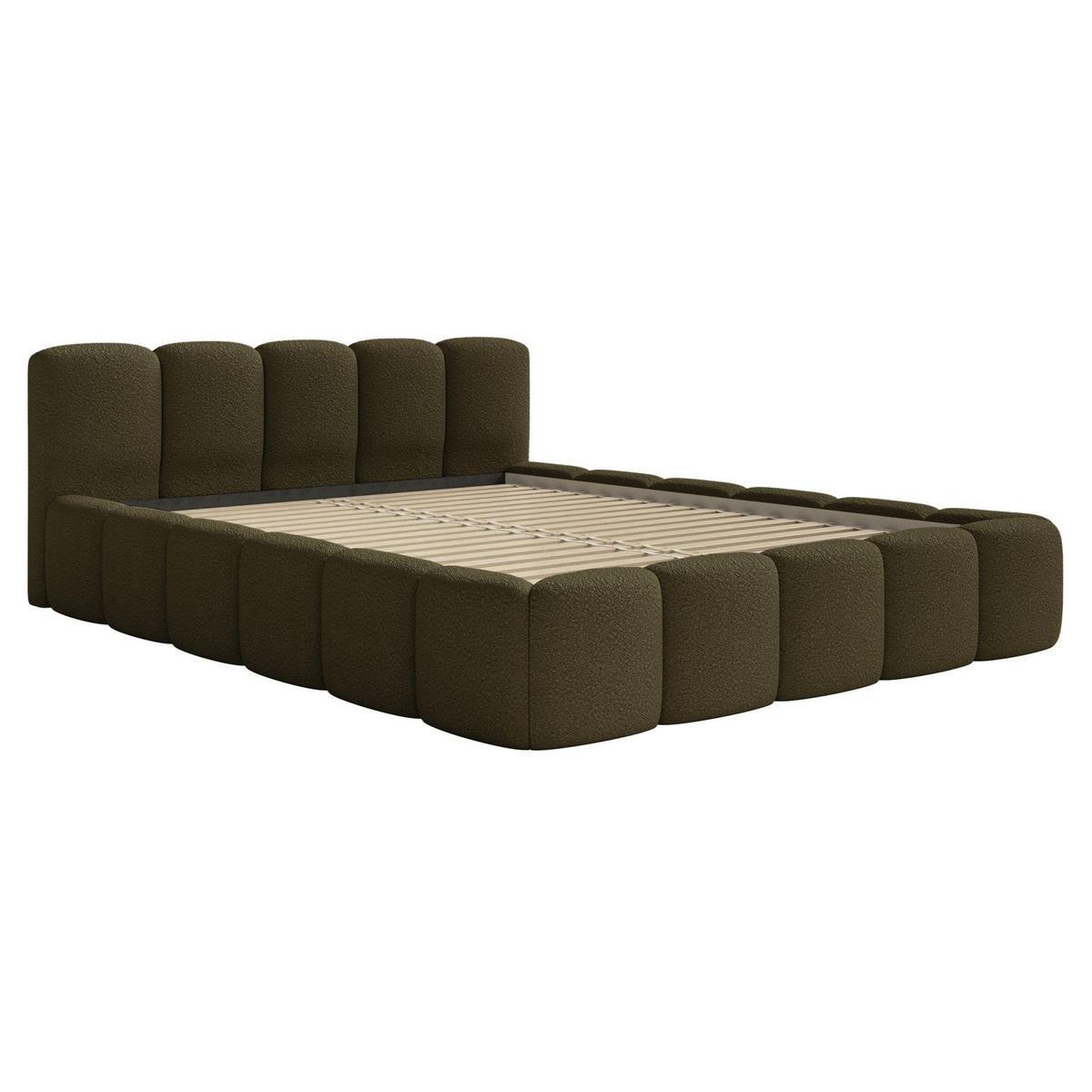 POLSTERBETT Cloudy Low Olivgrün Bouclé, 120x200 cm - Schwarz/Olivgrün, Kunststoff/Textil (120/200cm) - Selsey