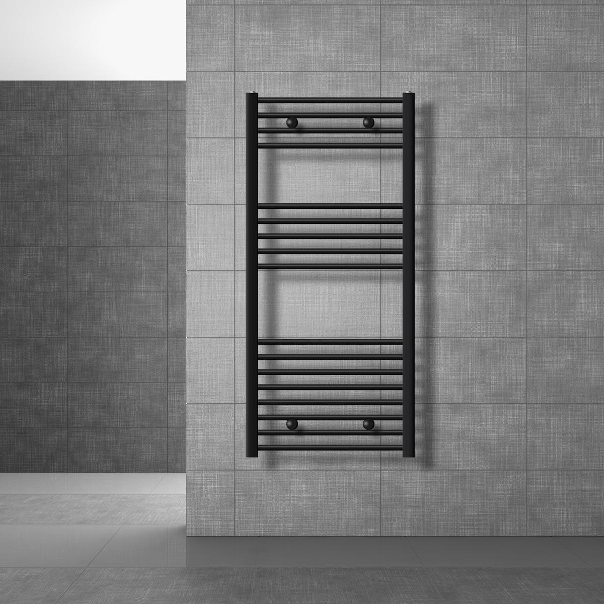 BADHEIZKÖRPER elektrisch Sahara 600x1200 mm Schwarz gerade mit Heizstab 900W - Schwarz, Metall (3/120/60cm) - LuxeBath