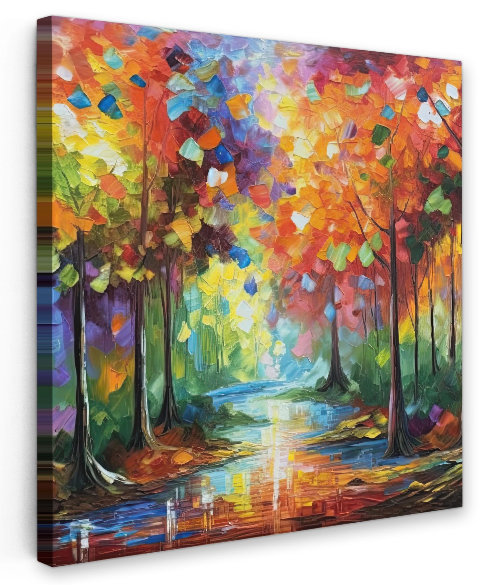 LEINWANDBILD Landschaft - Wald - Farben - Natur Deko Groß 90x90 cm - Multicolor, Textil (90/90cm) - MuchoWow
