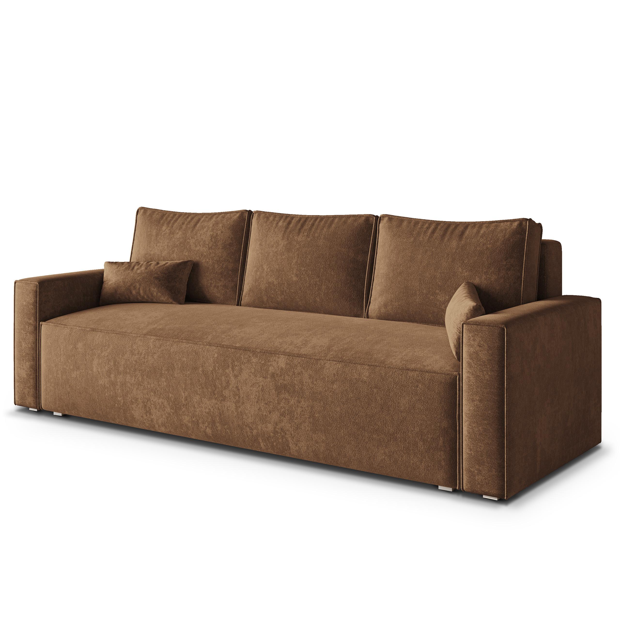 BETTSOFA MENI LM Hellbraun Chenille-Stoff mit Schlaffunktion - Hellbraun, Textil (232/85/87cm) - MASSENO