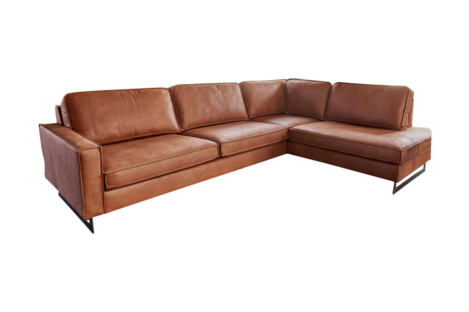 ECKSOFA VILNIUS Braun Lederfaserstoff - Schwarz/Braun, Leder/Metall (290/217cm) - KAWOLA