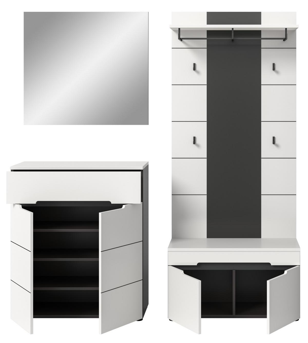 GARDEROBEN-SET 4-teilig weiß, grau 175 cm, Komplettset mit Soft-Close-Funktion, Cooper - Schwarz/Weiß, Glas/Holzwerkstoff (175/190/37cm) - Inn.Furn