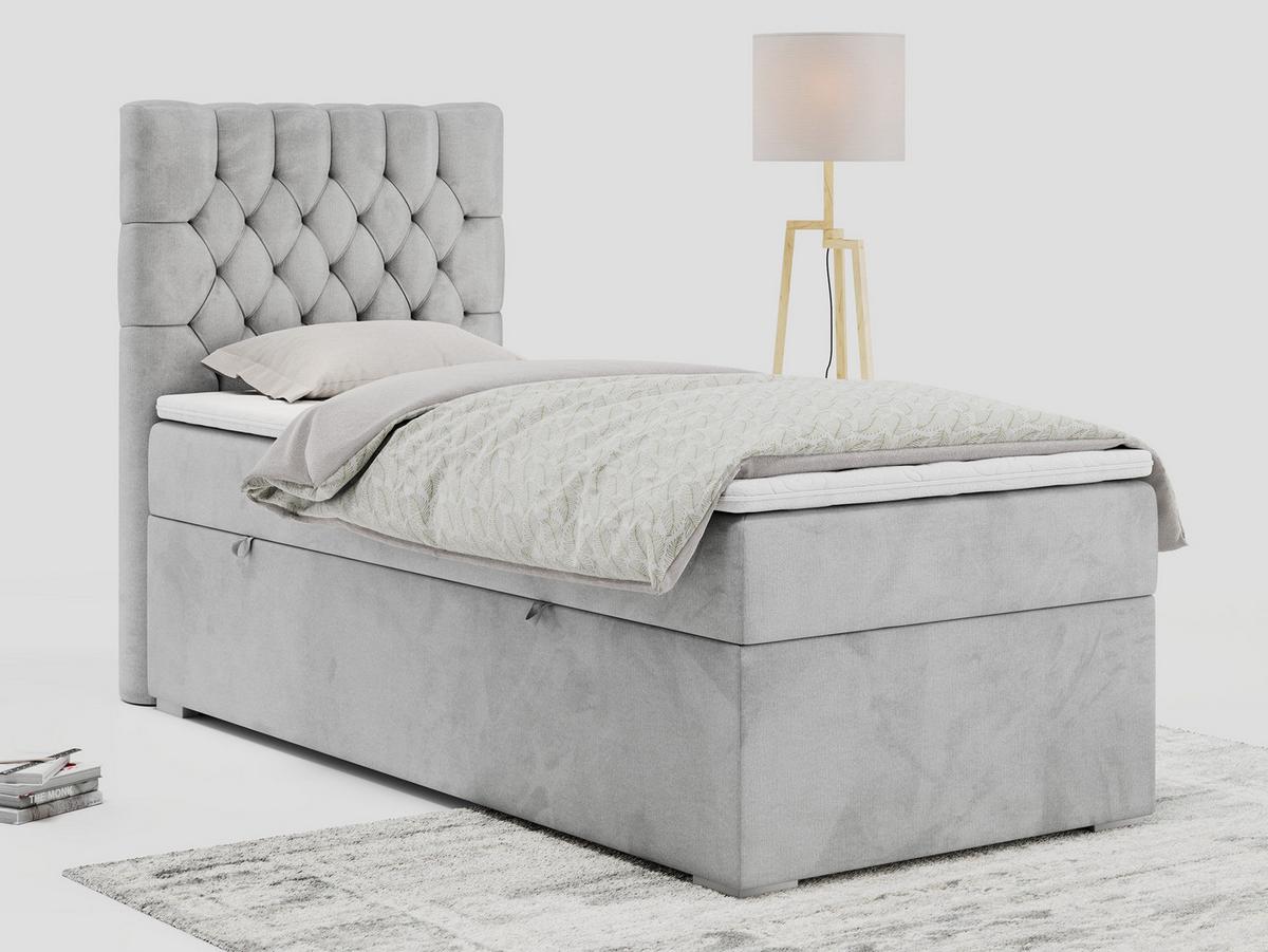BOXBETT PERA 90/200 Hellgrau Velvet - H4 - Links Seite - Hellgrau, Holz/Textil (90/200cm) - MKS