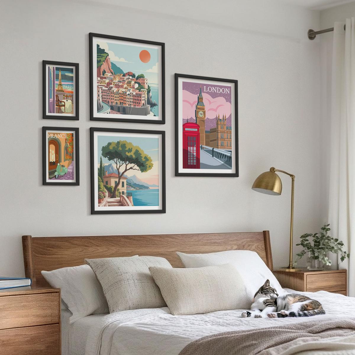 BILDER SET 5er Set - 50x50 cm & 20x30 cm & 40x60 cm Schwarzer Rahmen - Obstposter Zitronen Orangen - Schwarz, Kunststoff (40/60cm) - TULUP