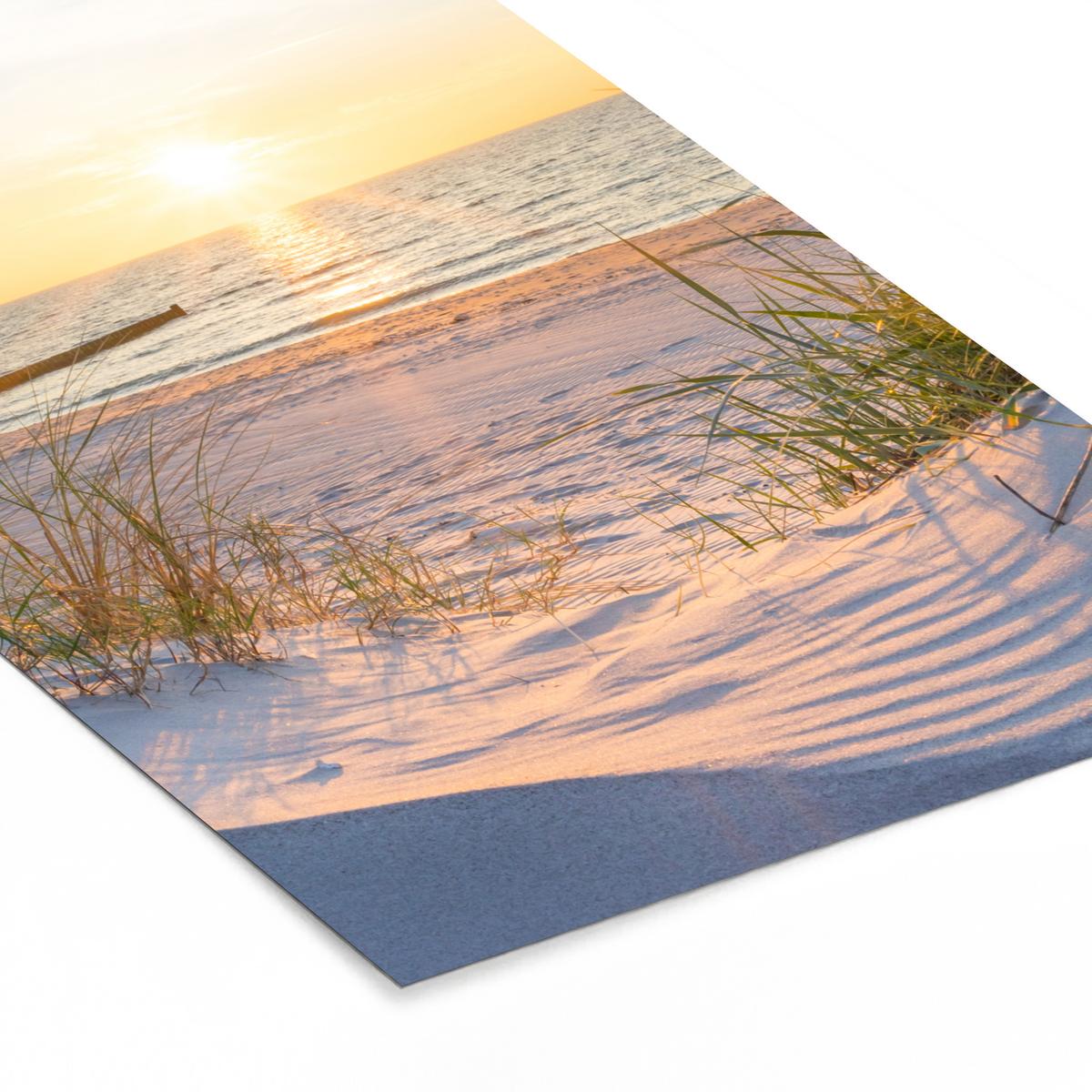 POSTER MIT RAHMEN Strand - Sonne - Düne - Gras - Sand - Horizont 60x90 cm - Hellblau, Papier (60/90cm) - MuchoWow