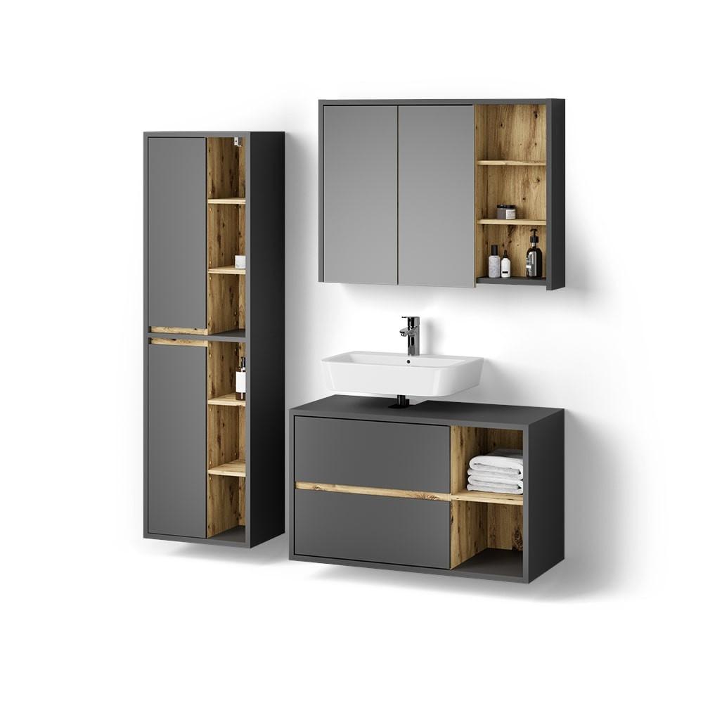 BADMÖBEL-SET Vomano Anthrazit 3 Teile - Anthrazit, Holzwerkstoff (100/60/45cm) - Livinity®