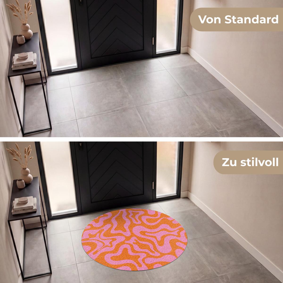 FUSSMATTE Muster - Rosa - Orange - Abstrakt - Modern Türmatte 120x120 cm - Pink, Kunststoff (120/0.4cm) - MuchoWow