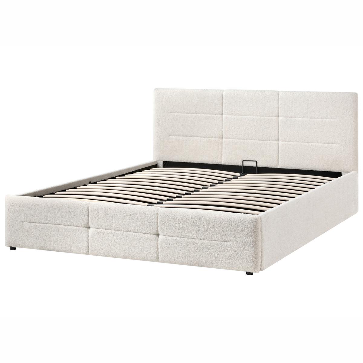 BETT mit Stauraum 160/200 Bouclé Cremeweiß Massognes - Creme, Textil (160/200cm) - Beliani