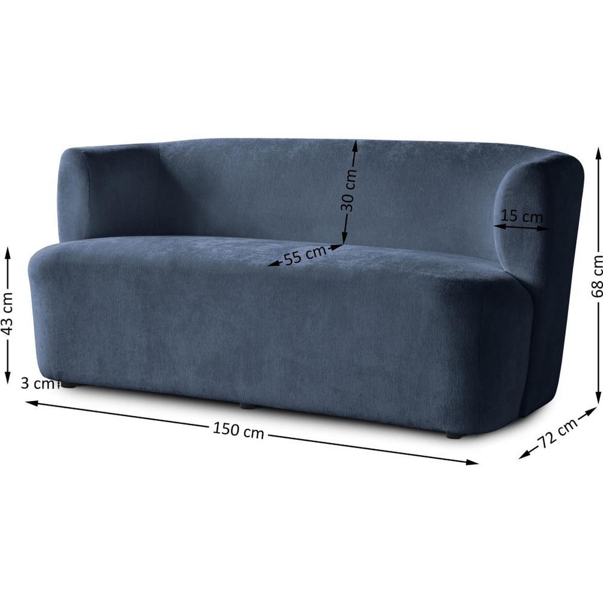 2-SITZER SOFA Nori dunkelblau velour - Schwarz/Dunkelblau, Kunststoff/Textil (150/68/72cm) - Beautysofa