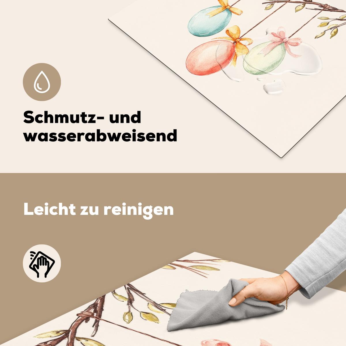 HERDABDECKPLATTE Osterkuchen - Schleife - Eier Herdabdeckung Induktionsfeld 75x52 cm - Creme, Kunststoff (75/52/0.2cm) - MuchoWow
