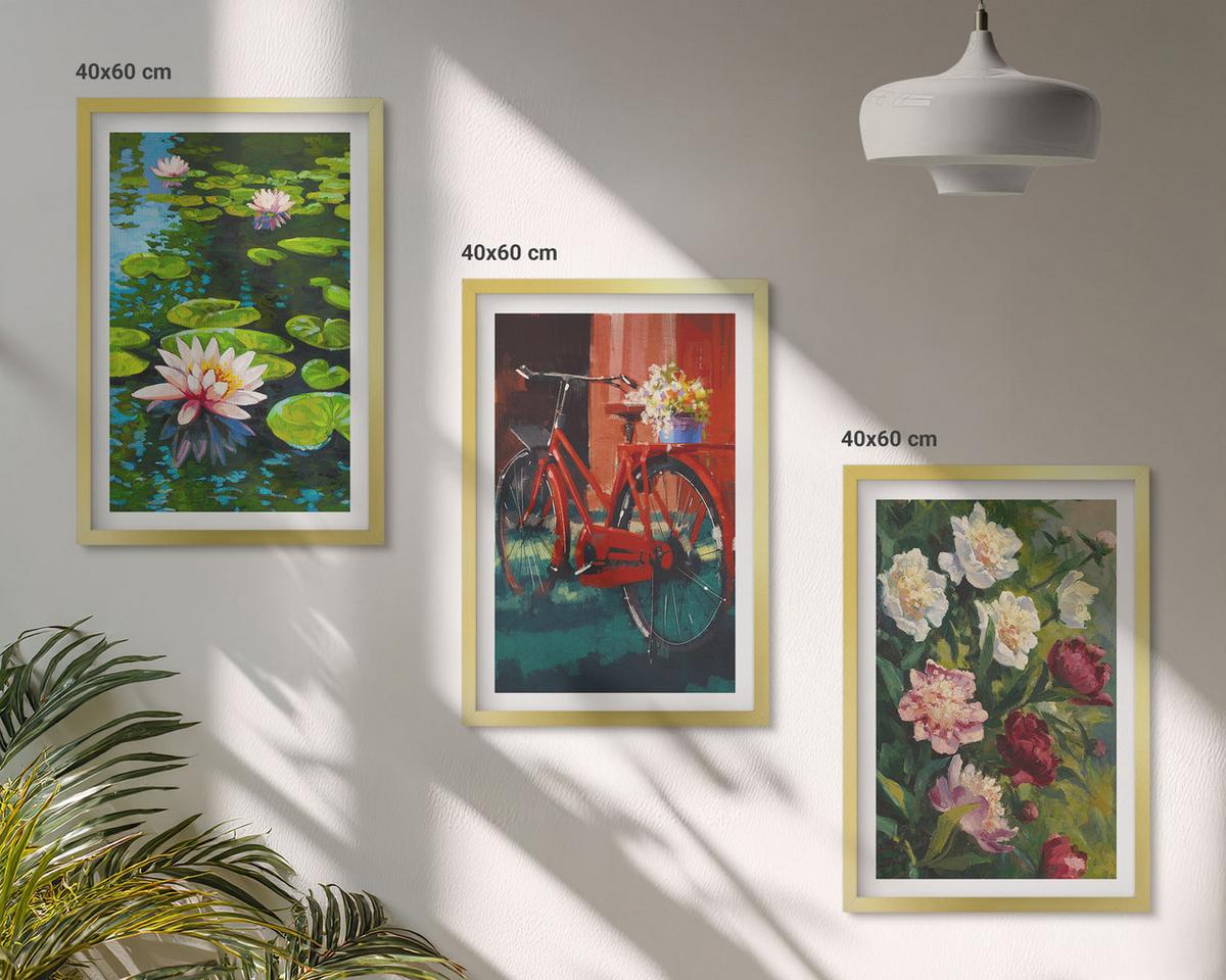 BILDER SET 3er Set - 40x60 cm Goldrahmen - Lilien im Garten, bunte Blumen - Goldfarben, Kunststoff (40/60cm) - TULUP
