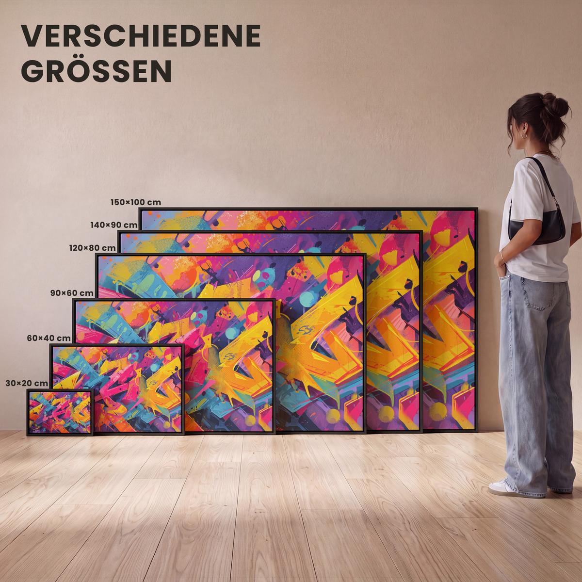 LEINWAND Bilder mit Rahmen - Abstrakt - Formen - Farbenfroh - 90x60 - Magenta, Textil (90/60cm) - MuchoWow