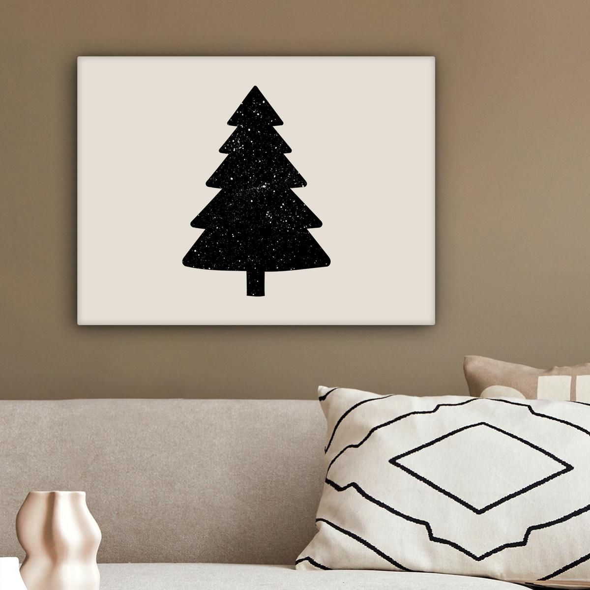 LEINWANDBILD Weihnachtsbaum - Schwarz - Urlaub - Beige Wandbild 40x30 cm - Schwarz, Textil (40/30cm) - MuchoWow