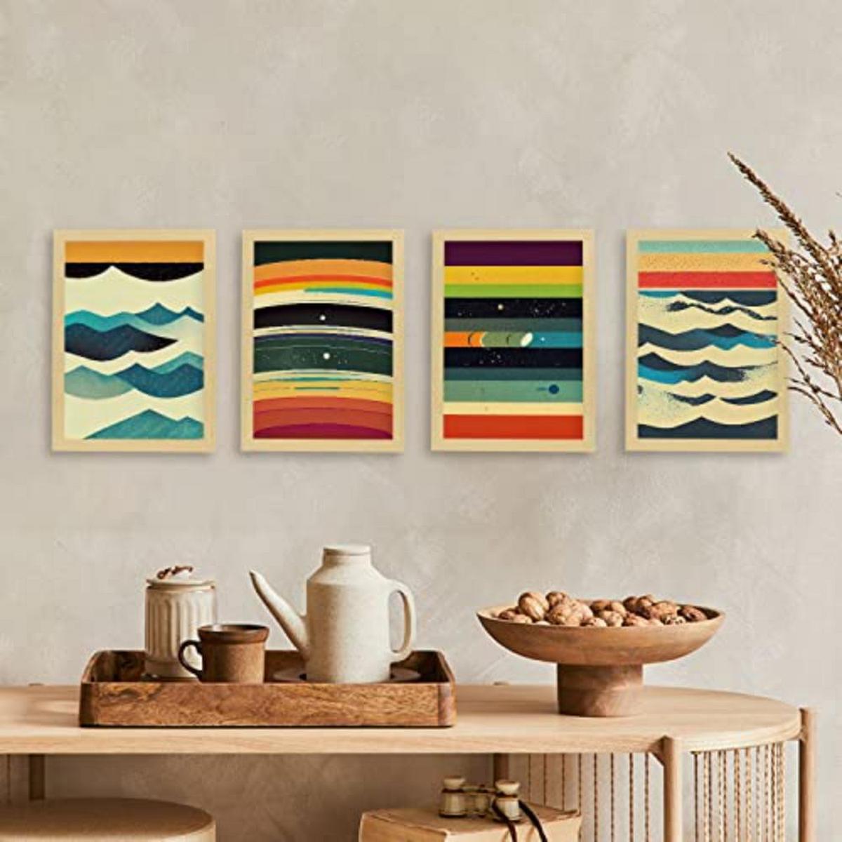POSTER Set mit 4 Meer Abstrakt Moderne Galaxien A4 Schwarzer Rahmen - Schwarz, Papier (29.7/3cm) - Nacnic