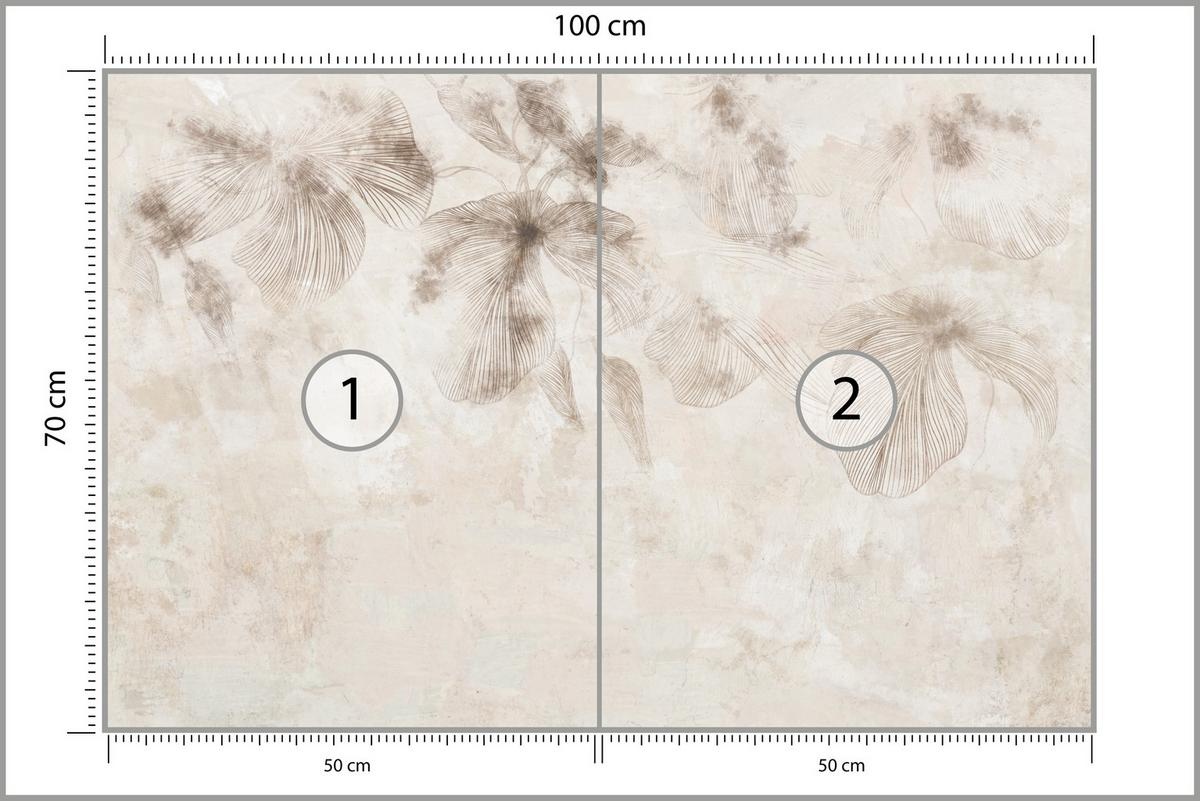 FOTOTAPETE für Wohnzimmer Boho Blumen auf Beton Natur Vintage 100x70 - Beige/Braun, Papier (100/70cm) - Muralo