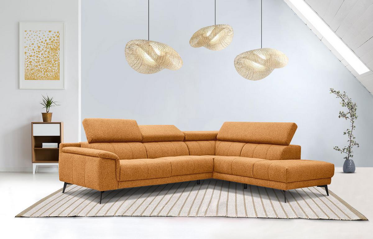 ECKSOFA FIERO 5-Sitzer, orange - Schwarz/Orange, Holzwerkstoff/Textil (290/228cm) - Wozimo