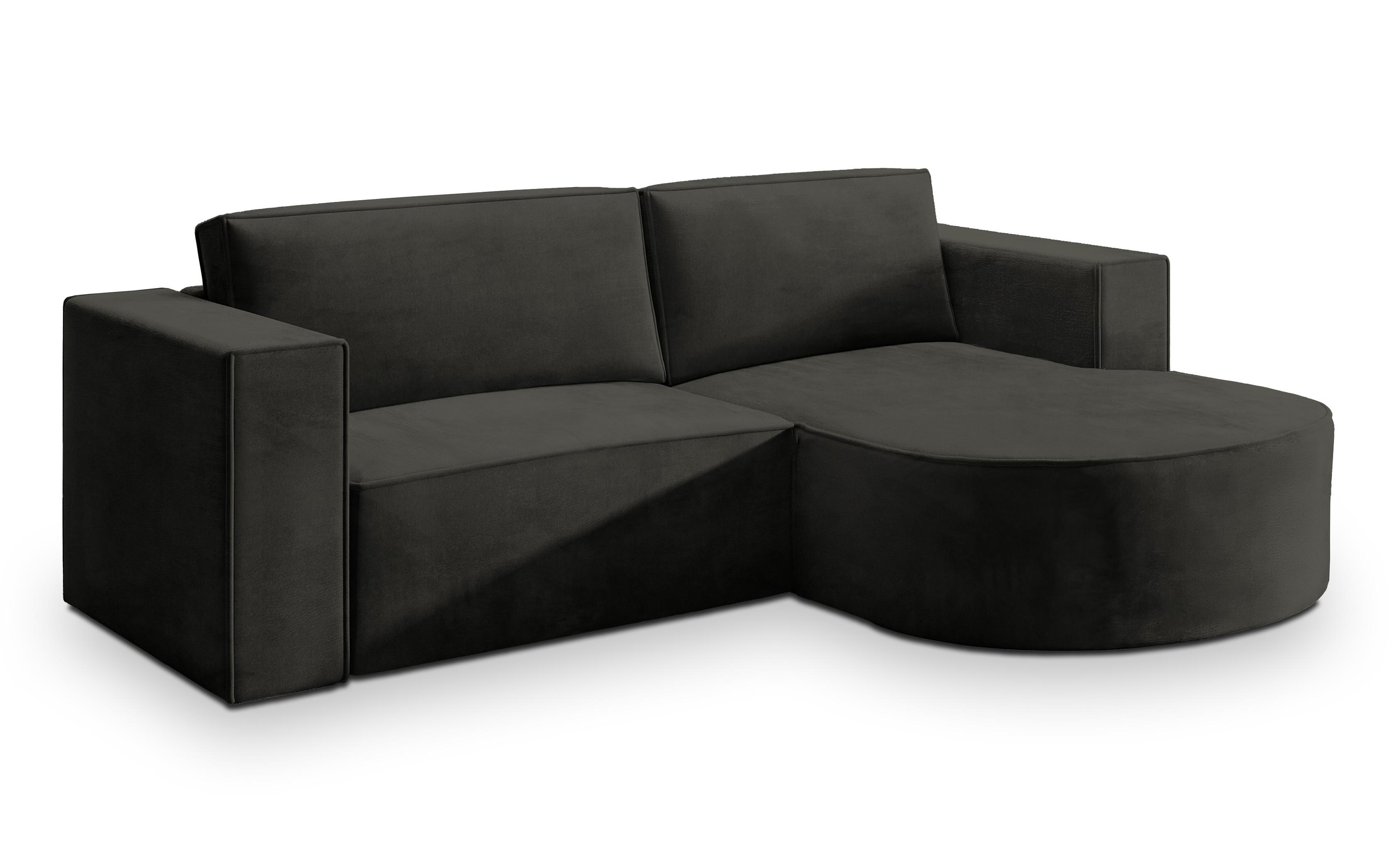 ECKSOFA SORELA M R-S Schwarz Velours-Stoff mit Schlaffunktion - Schwarz, Holz (263/174cm) - MASSENO