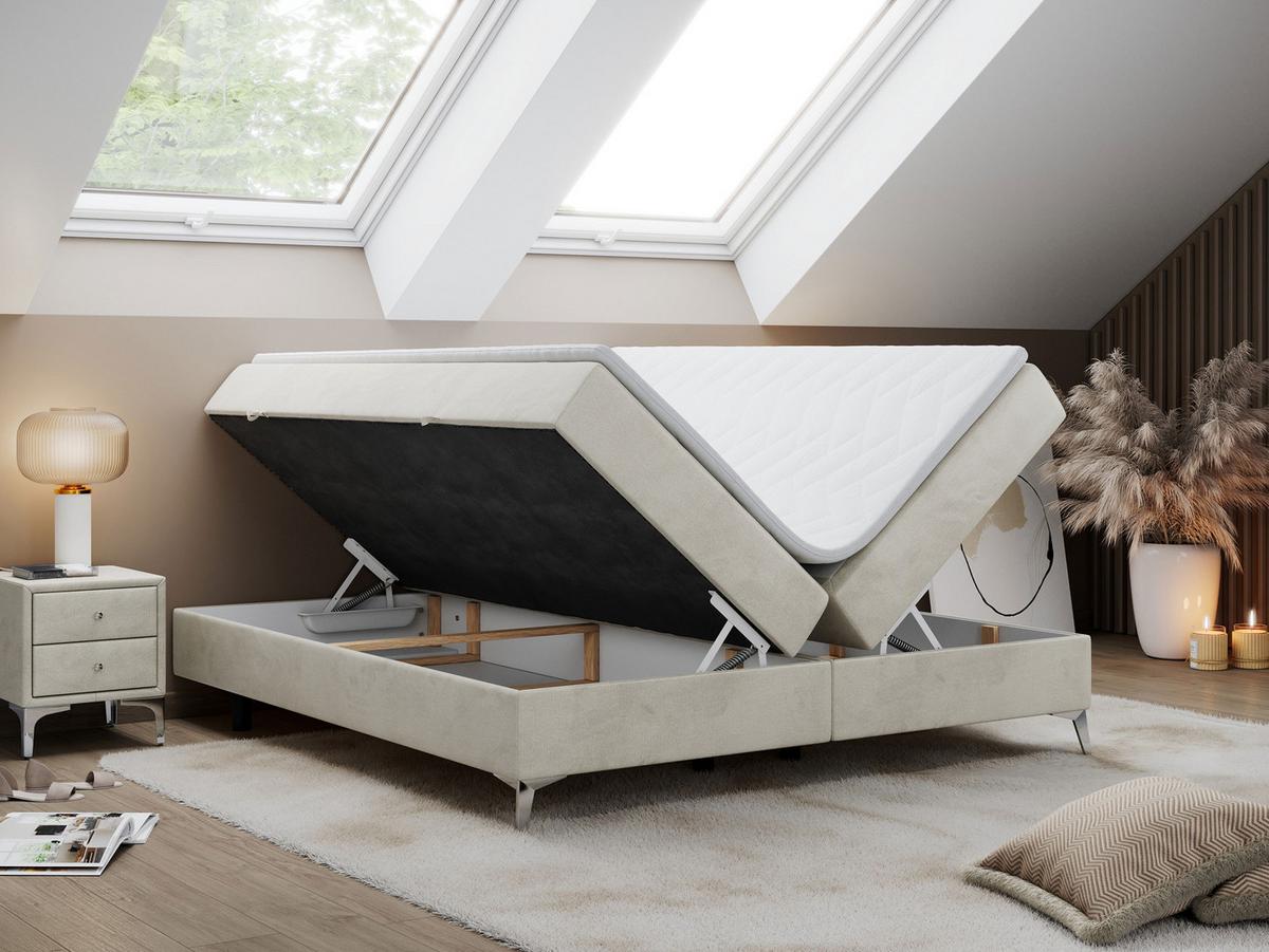 BOXBETT LESS 120/200 Beige Velvet - H4 - Beige, Holz/Textil (120/200cm) - MKS