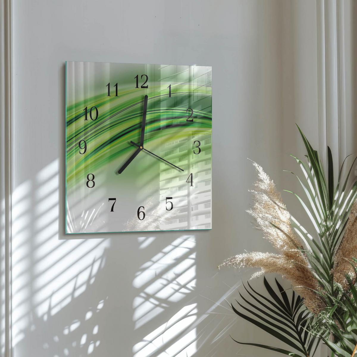 WANDUHR aus Glas 30x30 cm - Abstrakte Kunst - Grün, Glas (30/30/0.4cm) - TULUP