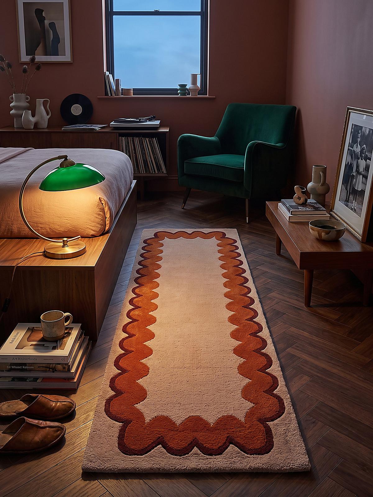 TEPPICHLÄUFER handgetuftet WAVENEY, Zickzack-Wellenbordüre, Orange, 80 x 230 cm - Orange, Textil (80/230cm) - KADIMA DESIGN