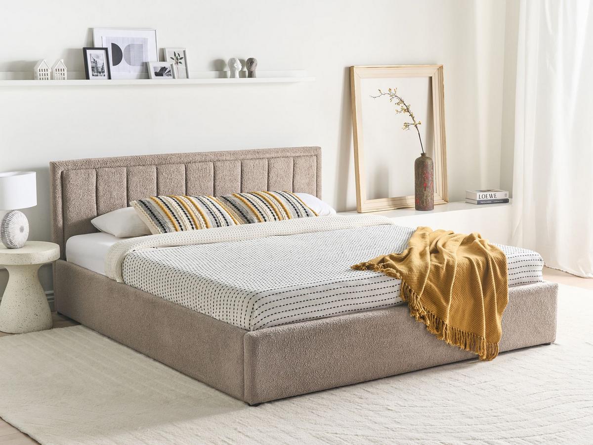 BETT mit Stauraum 180/200 cm Bouclé Taupe Montlaur - Taupe, Textil (180/200cm) - Beliani