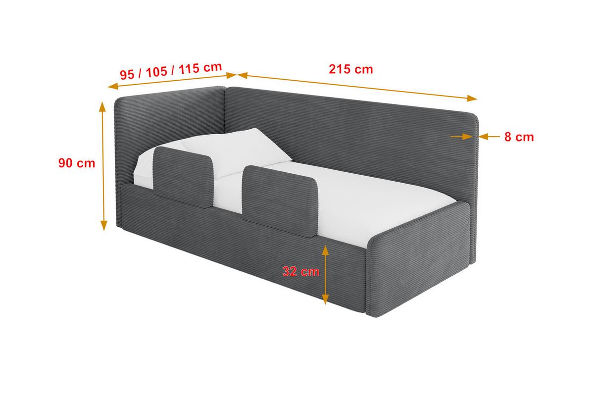 EINZELLBETT Jugendbett mit Bettkasten, Rechts - NORY 80x200 Dunkelgrau - Schieferfarben, Holzwerkstoff/Textil (80/200cm) - ALTDECOR