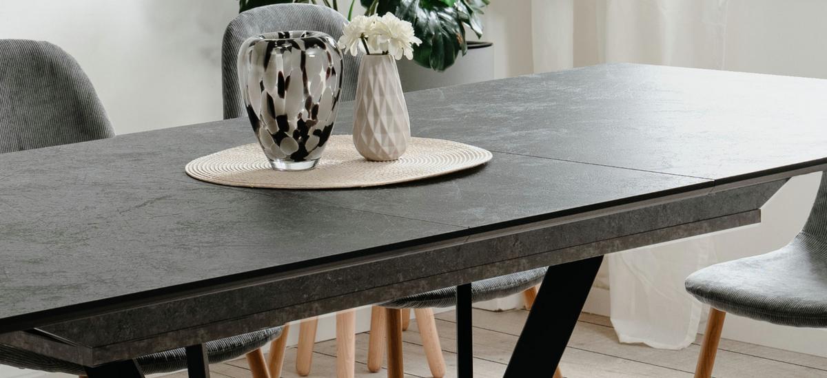 ESSTISCH Stein grau dunkel, Küchentisch ausziehbar 160 - 200 x 90 cm - Dunkelgrau/Schwarz, Holzwerkstoff/Metall (160/90/76cm) - Furn.Design