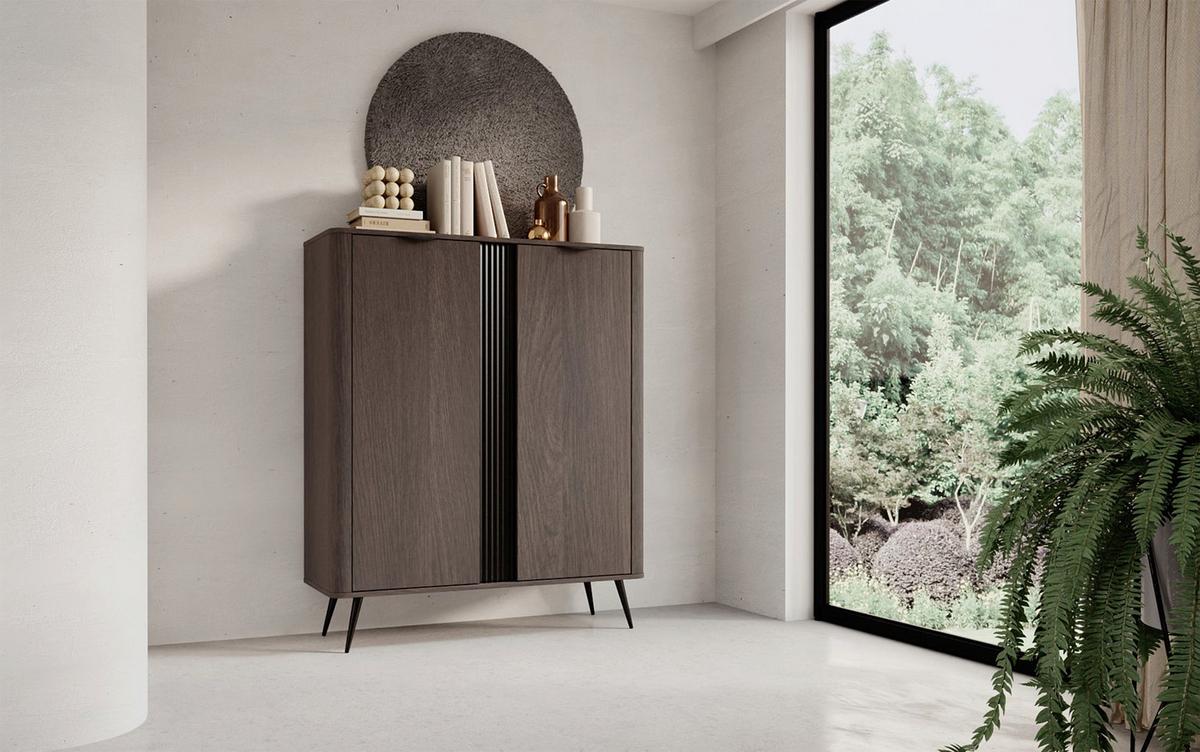HIGHBOARD Veris Dunin-Eiche 113 cm - Dunkelbraun/Schwarz, Holzwerkstoff/Metall (113.2/134.2/38cm) - Selsey