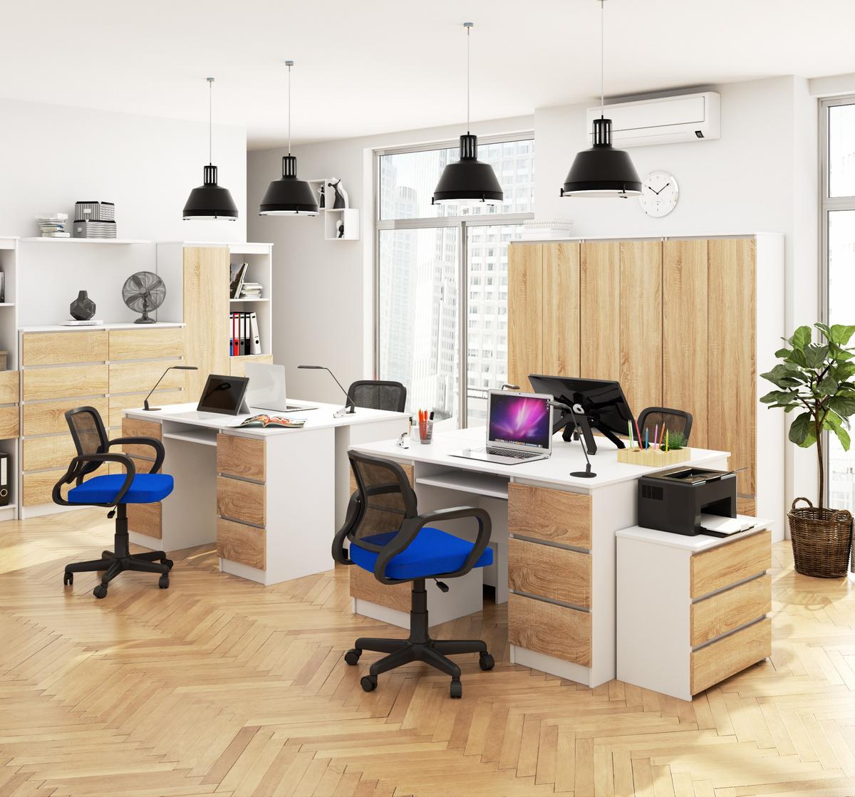 SCHREIBTISCH Weiß, Eiche Sonoma 77/135/50 - Weiß/Braun, Holzwerkstoff (135/60/77cm) - RAUMHIRSCH FURNITURE