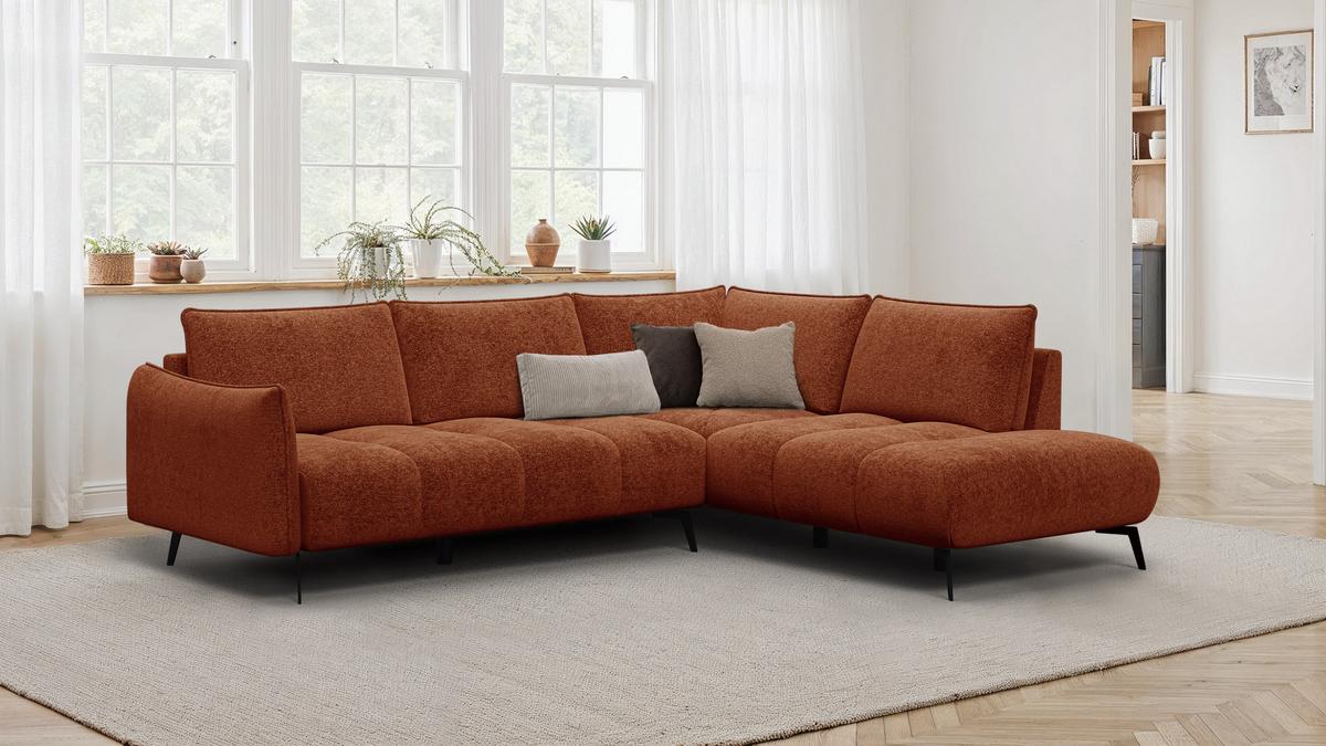 ECKSOFA AERA 5-Sitzer rechts, orange - Schwarz/Orange, Holz/Textil (268/206cm) - Wozimo