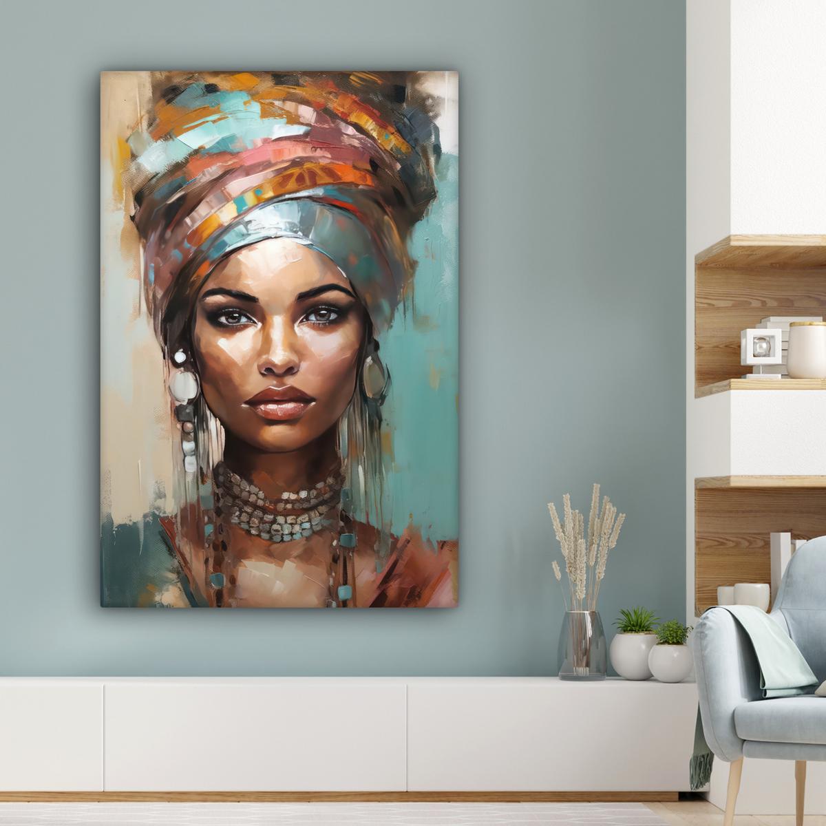 LEINWANDBILD Frau - Kunst - Schmuck - Porträt Deko XXL 80x120 cm - Blaugrau, Textil (80/120cm) - MuchoWow