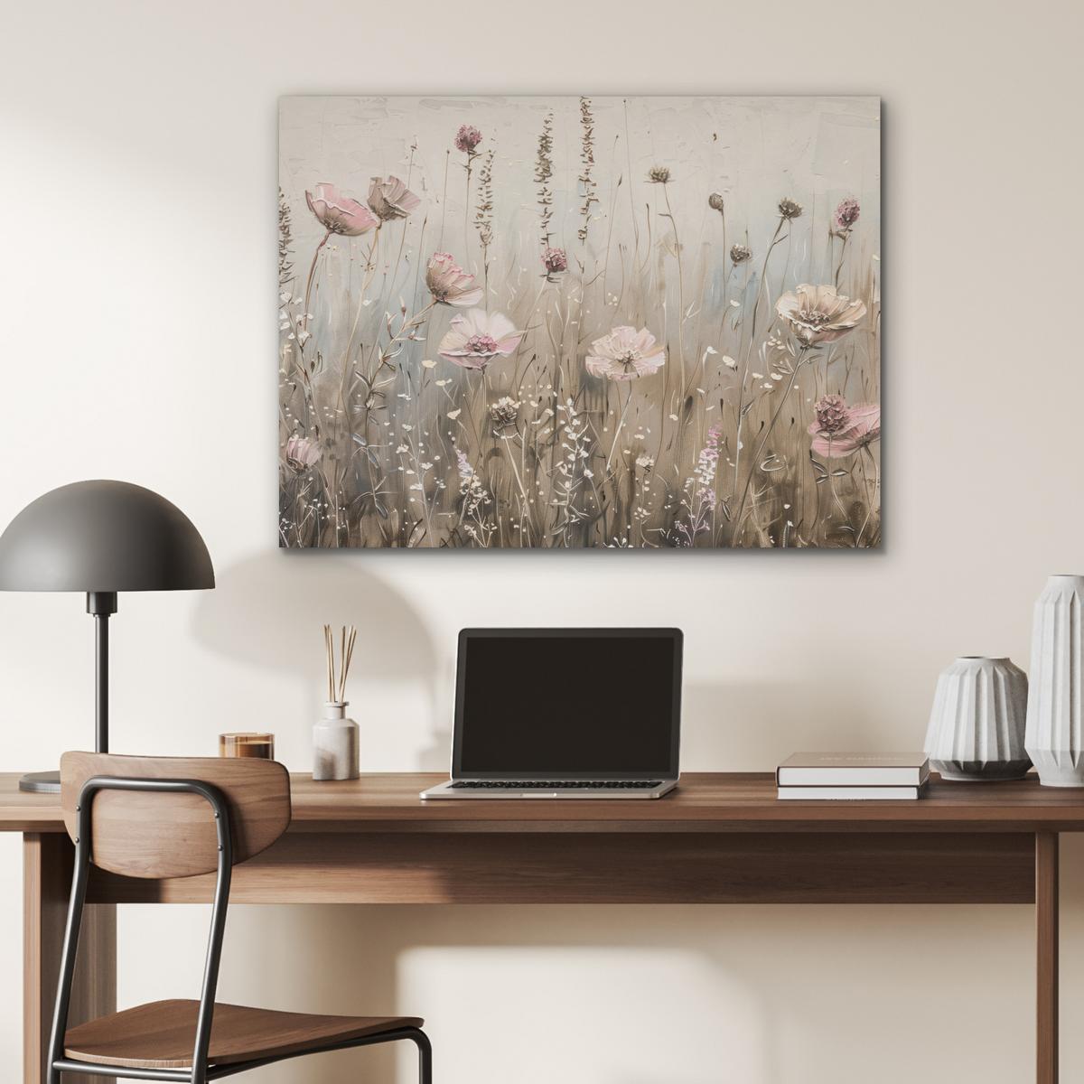 AKUSTIKBILD Blumen - Rosa - Modern - Beige Gemälde 80x60 cm - Beige, Kunststoff (80/60/0.9cm) - MuchoWow