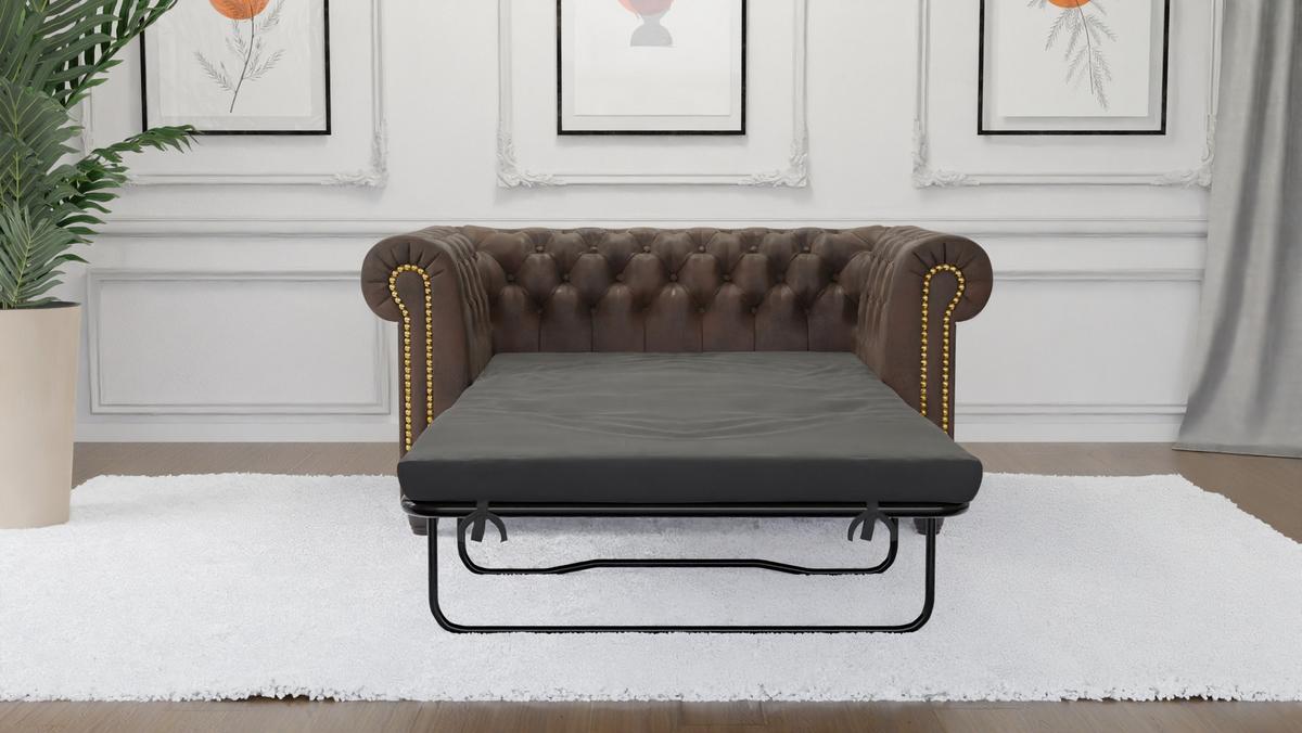 CHESTERFIELD-SOFA 2-sitzer mit Schlaffunktion Flux Dunkelbraun Microfaser Vintageoptik - Dunkelbraun/Braun, Holz/Textil (148/72/86cm) - S-Style Möbel