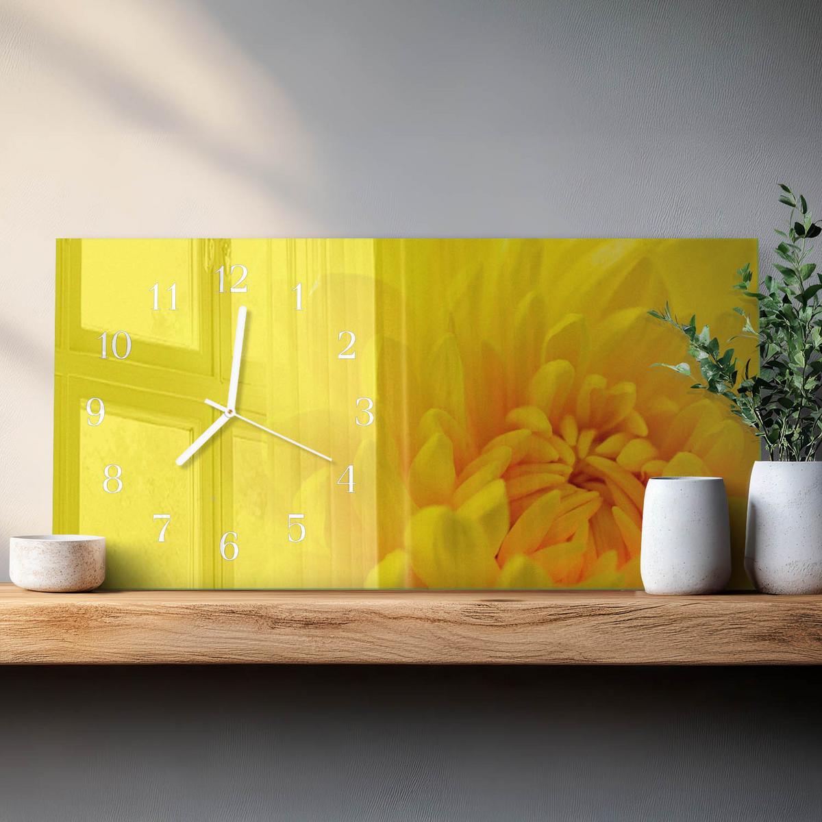 WANDUHR aus Glas 60x30 cm - Blume - Gelb, Glas (60/30/0.4cm) - TULUP
