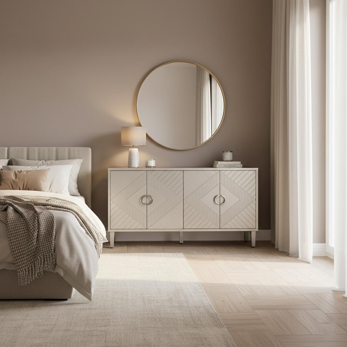SIDEBOARD Grau Holzoptik mit 4 Türen & Kiefernholzbeinen - Grau, Holzwerkstoff (152/83/40cm) - Urban Meuble
