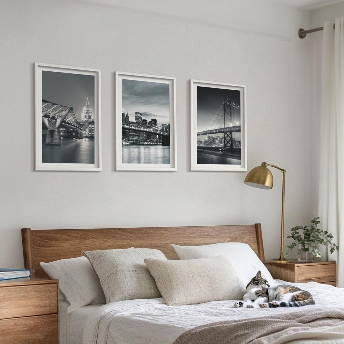 BILDER SET 3er Set - 40x60 cm Weißer Rahmen - Brücken, Stadtarchitektur, Grau - Weiß, Kunststoff (40/60cm) - TULUP