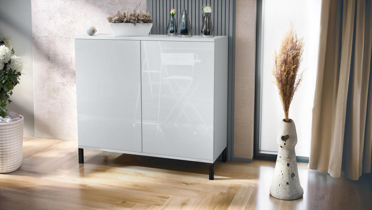 KOMMODE Skadu Weiß Hochglanz - Weiß Hochglanz, Holzwerkstoff (92.5/83.5/35cm) - Vladon