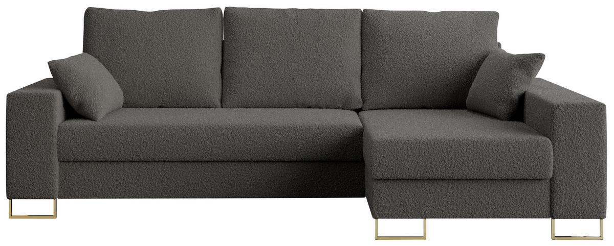 ECKSOFA Dorian Boucle Dunkelgrau - Dunkelgrau/Goldfarben, Textil/Metall (242/138cm) - MKS
