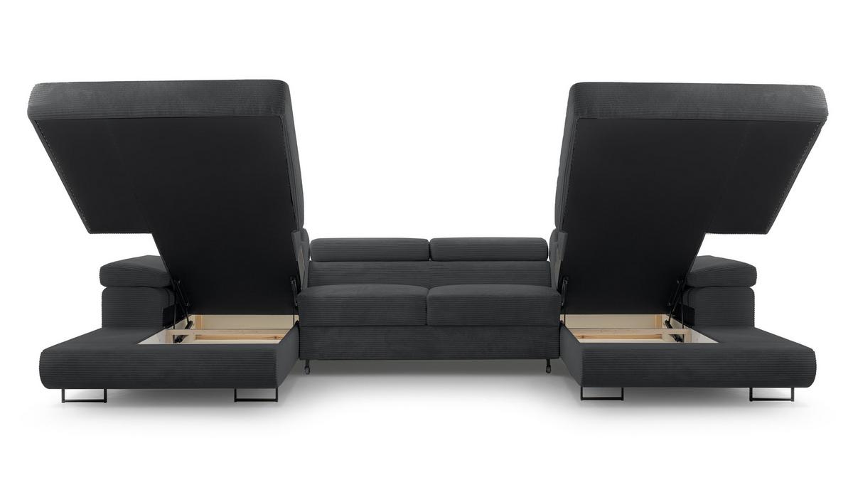 WOHNLANDSCHAFT Arborio Dunkelgrau 352/202/90 cm mit Schlaffunktion - Schwarz, Textil/Metall (352/90/202cm) - AX Living