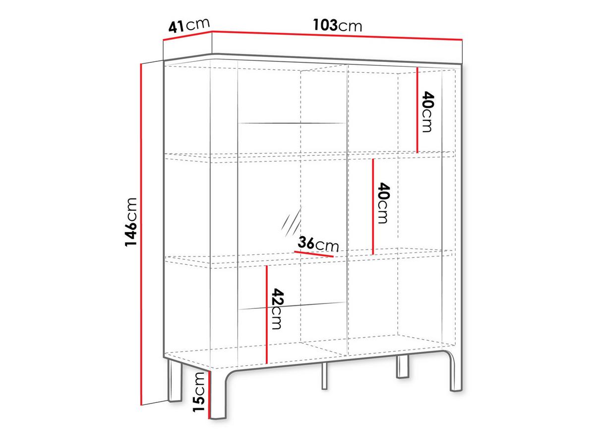 VITRINE Malumi MM03 2D mit weißer LED Beleuchtung - Eichefarben/Naturfarben, Holzwerkstoff/Metall (103/146/41cm) - MIRJAN24