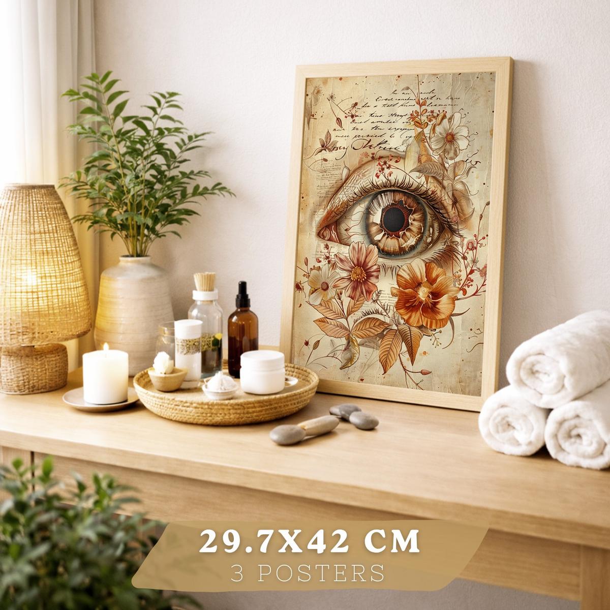 POSTER Kollektion aus 6 Anatomie Drucke und mit Herz Schädel Lungen Nieren und Gehirn Pergament Hintergrund dekoration Leichter Holzrahmen A3 & A4 - Beige, Papier (29.7/42/3cm) - Nacnic