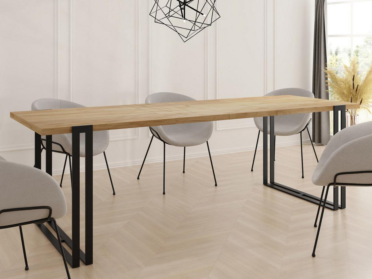 ESSTISCH Marco rechteckig ausziehbar, Craft Eiche 120-220/80/76 cm - Eiche Wotan/Schwarz, Holzwerkstoff/Metall (80/220/76cm) - WFL GROUP