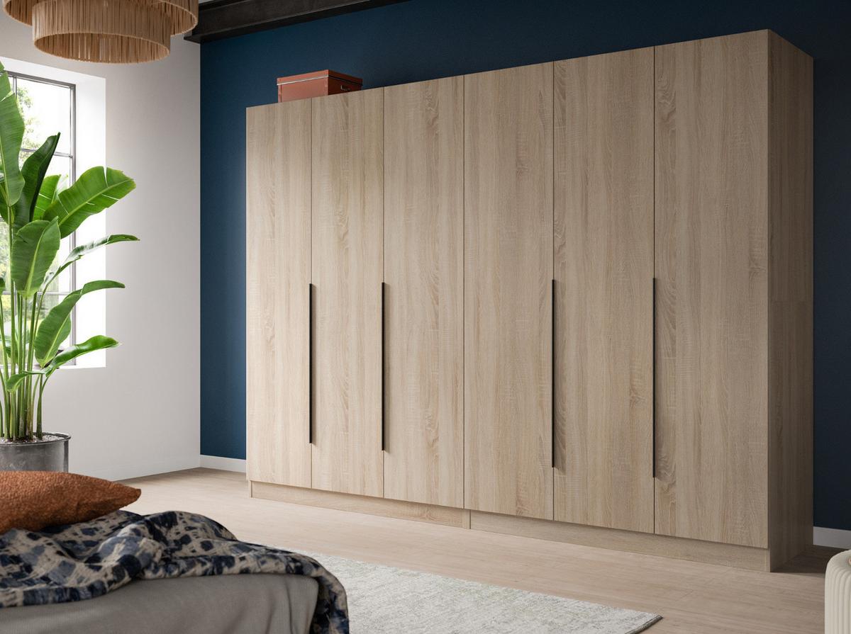 KLEIDERSCHRANK Eiche Sonoma 3-türig 120 x 181 cm, Drehtürenschrank mit Kleiderstange - Eichefarben/Schwarz, Holzwerkstoff/Kunststoff (120/181/52cm) - Inn.Furn