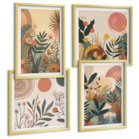BILDER SET 4er Set - 50x50 cm & 40x60 cm Goldrahmen - Pflanzenmotive in Farben - Goldfarben, Kunststoff (50/50cm) - TULUP